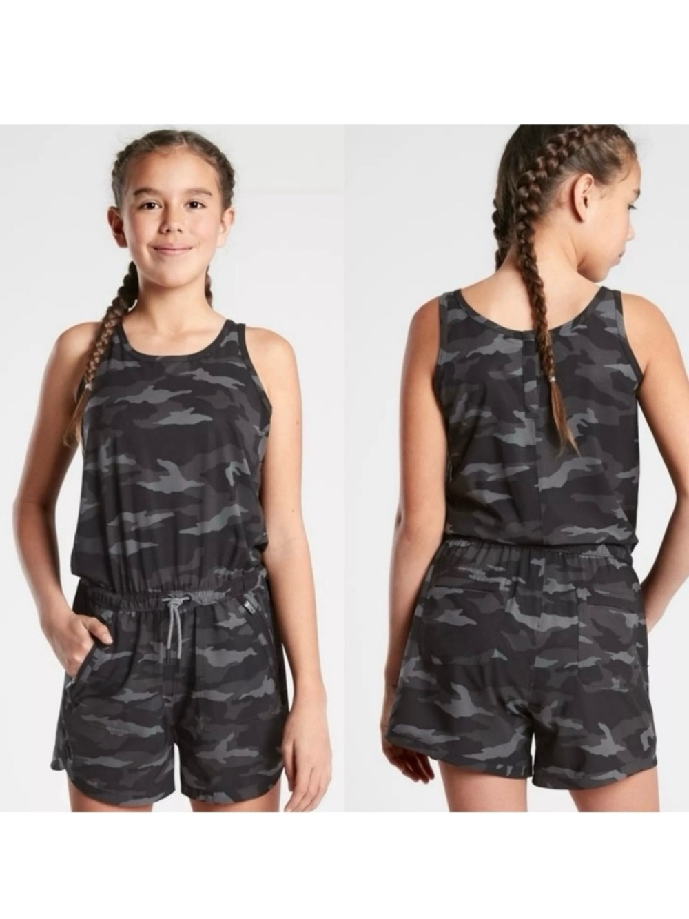 Athleta Girl Black & Gray Camo Tank Romper